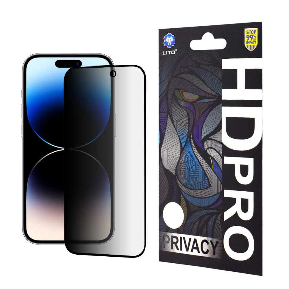 Zaštitna folija za ekran Privacy Lito HD Pro za Apple iPhone 14 Pro, Kaljeno staklo, Puno ljepilo