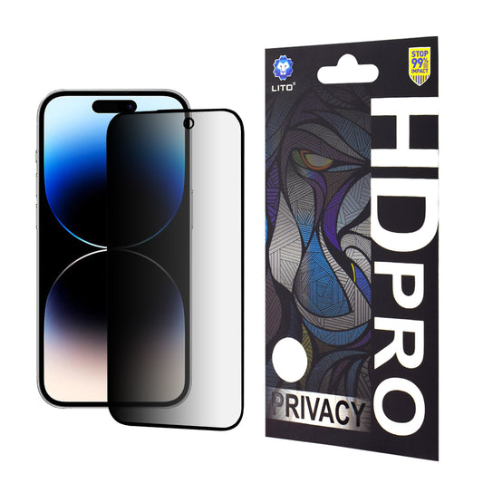 Zaštitna folija za ekran Privacy Lito HD Pro za Apple iPhone 14 Pro, Kaljeno staklo, Puno ljepilo