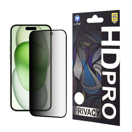Zaštitna folija za ekran Privacy Lito HD Pro za Apple iPhone 15 Plus, Kaljeno staklo, Puno ljepilo