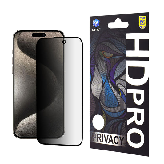 Zaštitna folija za ekran Privacy Lito HD Pro za Apple iPhone 15 Pro Max, Kaljeno staklo, Full Glue
