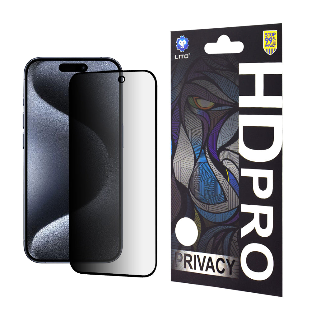 Zaštitna folija za ekran Privacy Lito HD Pro za Apple iPhone 15 Pro, Kaljeno staklo, Full Glue