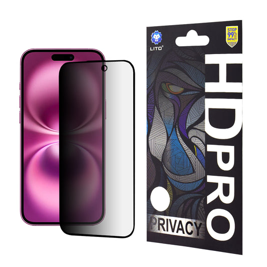 Zaštitna folija za ekran Privacy Lito HD Pro za Apple iPhone 16 Plus, Kaljeno staklo, Puno ljepilo