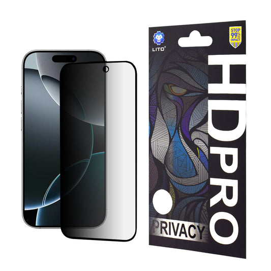 Zaštitna folija za ekran Privacy Lito HD Pro za Apple iPhone 16 Pro, Kaljeno staklo, Puno ljepilo