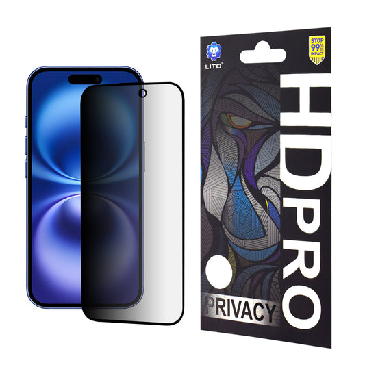 Zaštitna folija Ekran Privacy Lito HD Pro za Apple iPhone 16, Kaljeno Staklo, Puno Ljepilo