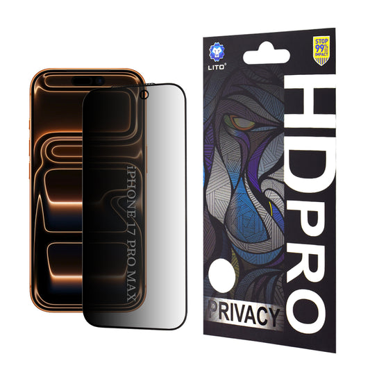 Zaštitna folija za ekran Privacy Lito HD Pro za Apple iPhone 17 Pro Max, Kaljeno staklo, Full Glue