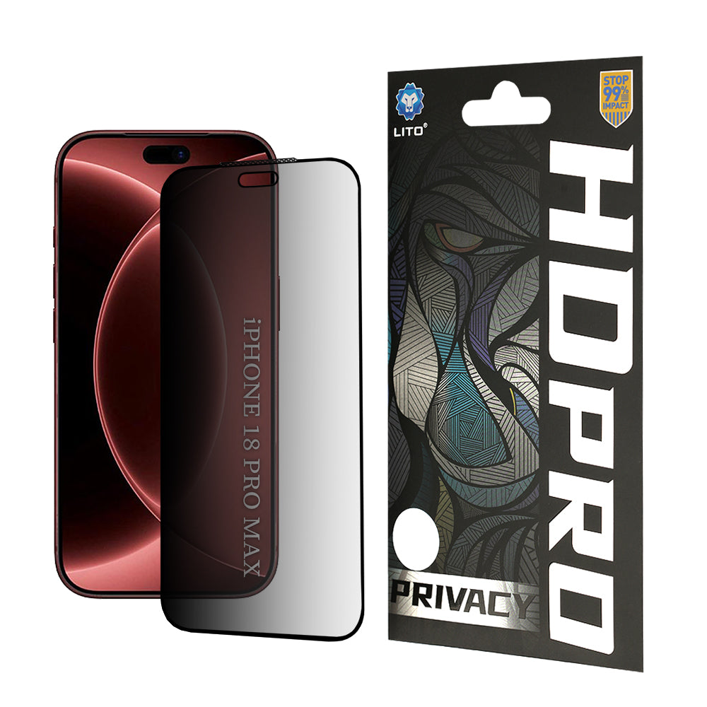 Zaštitna folija Ekran Privacy Lito HD Pro za Apple iPhone 18 Pro Max, Kaljeno Staklo, Full Glue