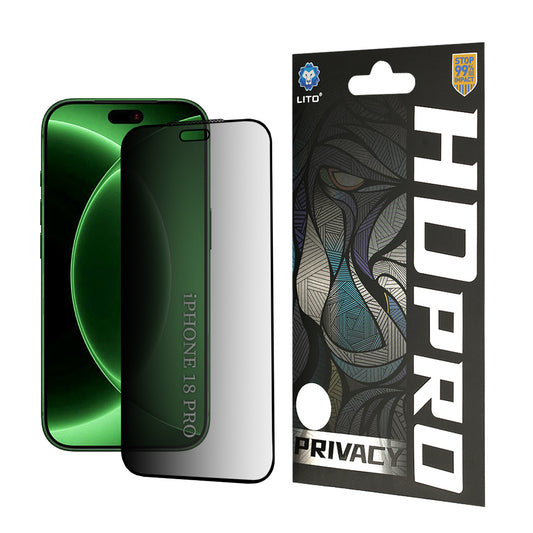 Zaštitna folija za ekran Privacy Lito HD Pro za Apple iPhone 18 Pro, Kaljeno staklo, Full Glue