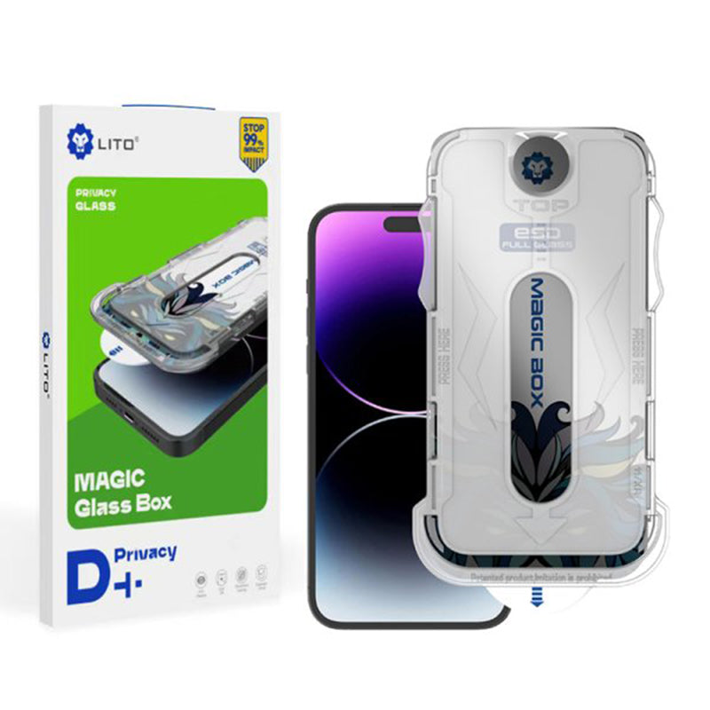 Zaštitna folija za ekran Privacy Lito Magic Glass Box D+ Tools za Apple iPhone 14 Pro, Kaljeno staklo, Puno ljepilo
