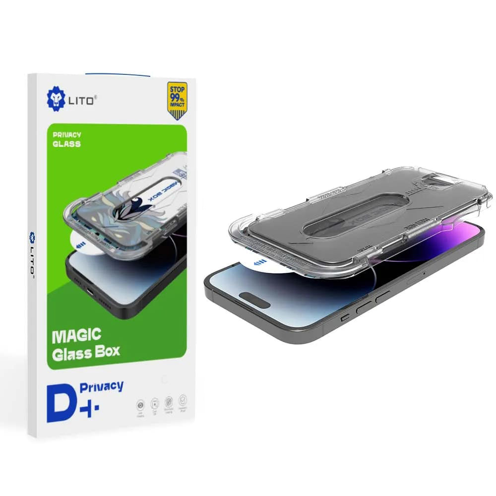 Zaštitna folija za ekran Privacy Lito Magic Glass Box D+ Tools za Apple iPhone 15, Kaljeno staklo, Puno ljepilo