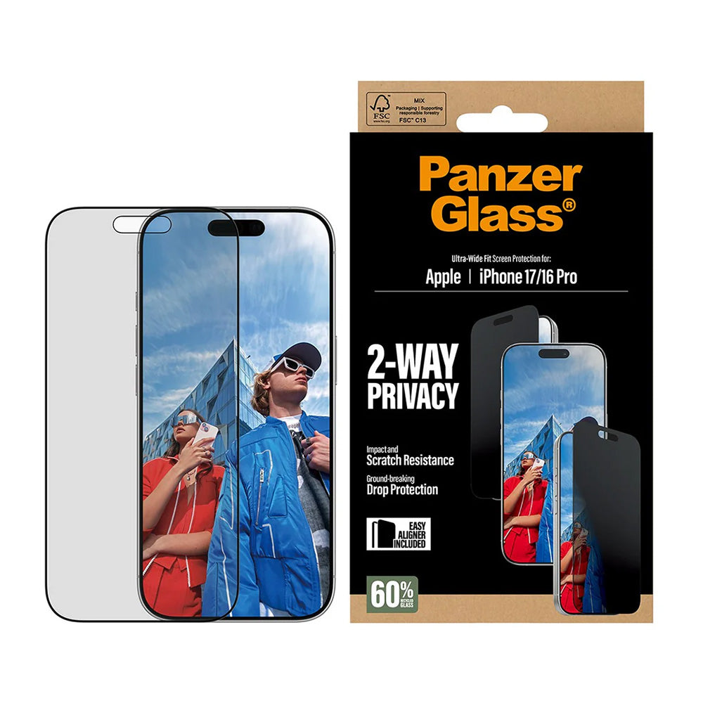 Zaštitna folija za ekran Privacy PanzerGlass Ultra-Wide Fit 2-Way EasyAligner za Apple iPhone 17 / 16 Pro, Kaljeno staklo, Full Glue