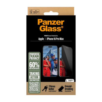 Zaštitna folija za ekran Privacy PanzerGlass Ultra-Wide Fit EasyAligner za Apple iPhone 16 Pro Max, Kaljeno staklo, Full Glue