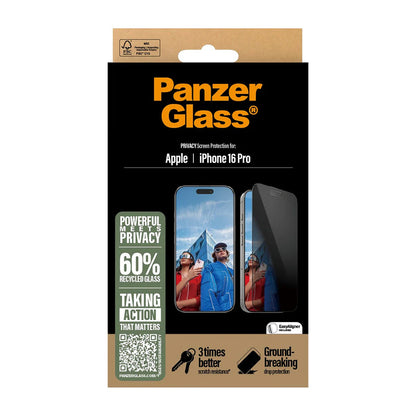 Zaštitna folija za ekran Privacy PanzerGlass Ultra-Wide Fit EasyAligner za Apple iPhone 16 Pro, Kaljeno staklo, Full Glue
