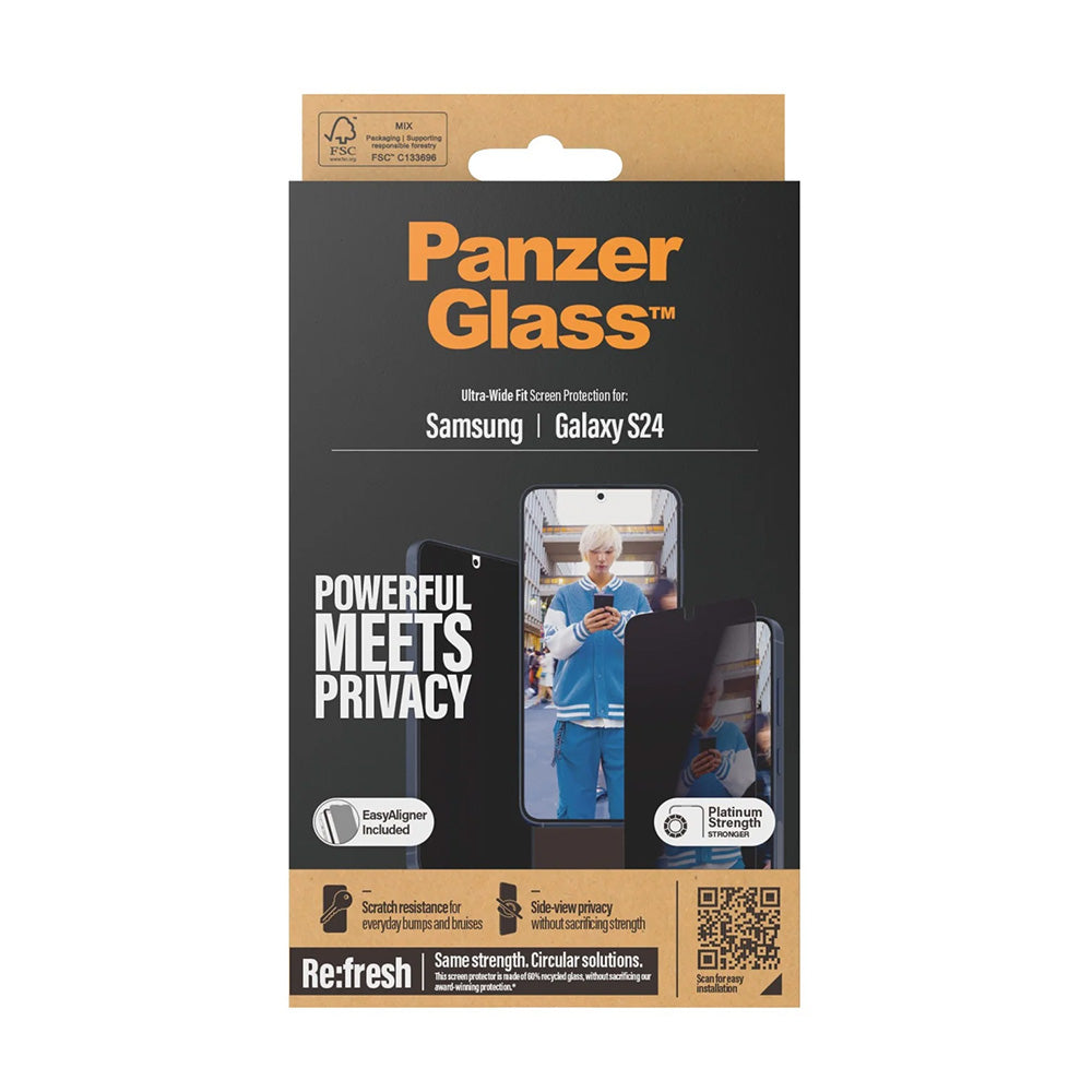 Zaštitna folija za ekran Privacy PanzerGlass Ultra-Wide Fit EasyAligner za Samsung Galaxy S24 S921, Kaljeno staklo, Full Glue