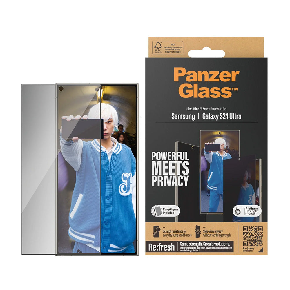 Zaštitna folija za ekran Privacy PanzerGlass Ultra-Wide Fit EasyAligner za Samsung Galaxy S24 Ultra S928, Kaljeno staklo, Full Glue