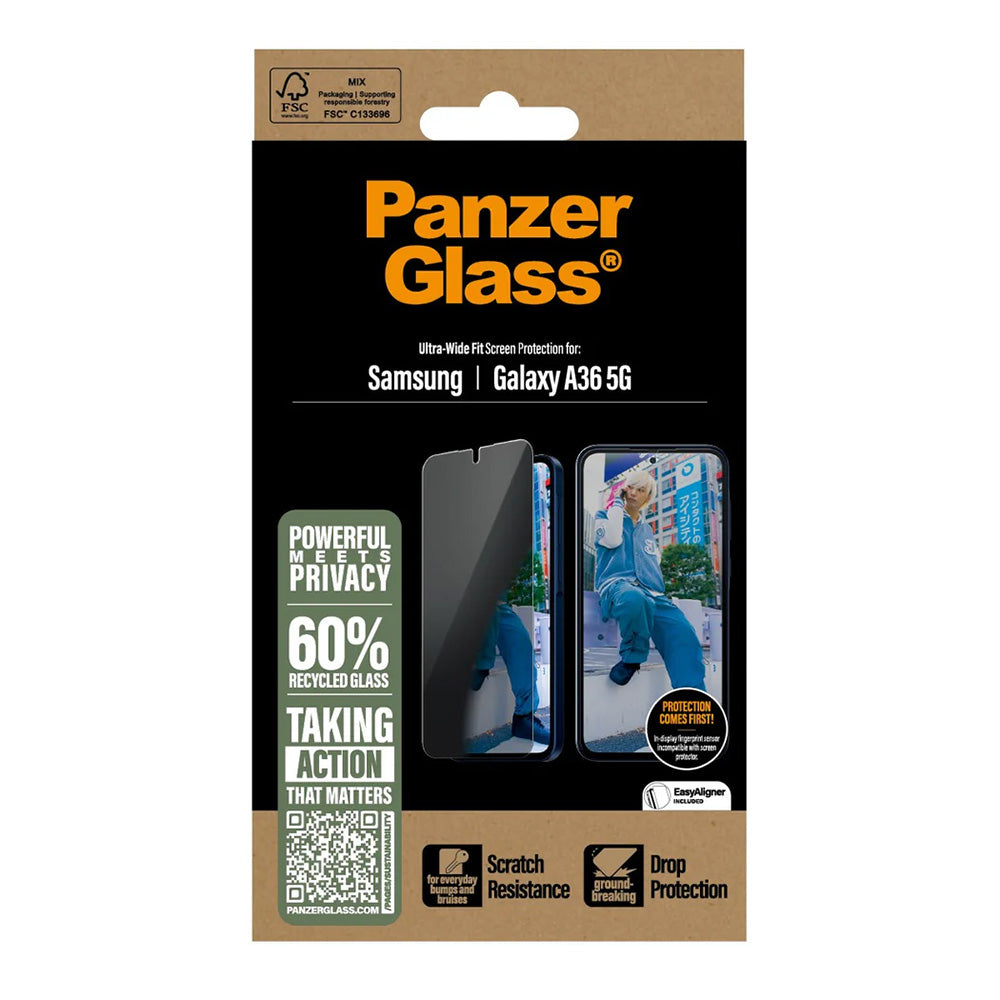 Zaštitna folija za ekran Privacy PanzerGlass Ultra-Wide Fit za Samsung Galaxy A36 A366, Kaljeno staklo, Full Glue