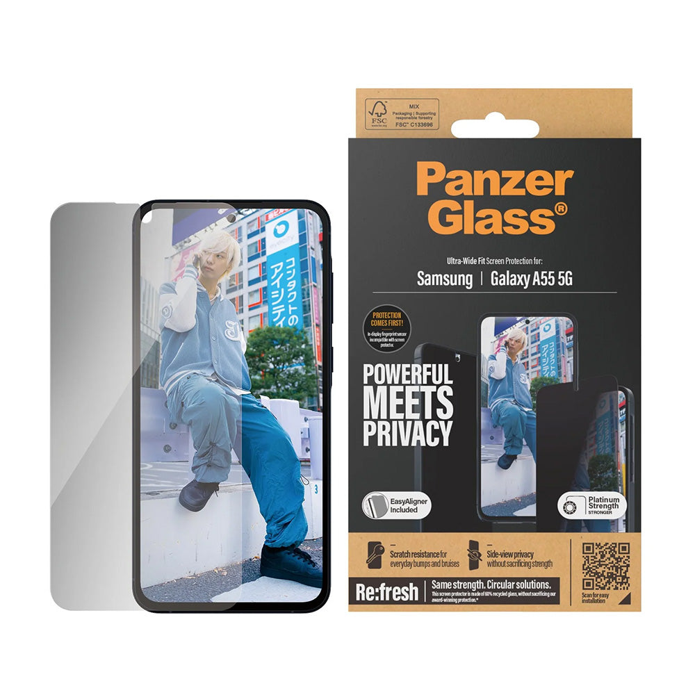 Zaštitna folija za ekran Privacy PanzerGlass Ultra-Wide Fit za Samsung Galaxy A55 5G A556, Kaljeno staklo, Full Glue
