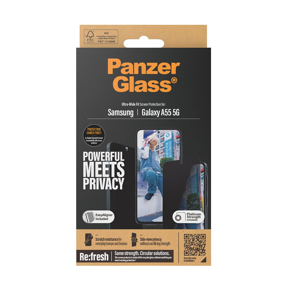 Zaštitna folija za ekran Privacy PanzerGlass Ultra-Wide Fit za Samsung Galaxy A55 5G A556, Kaljeno staklo, Full Glue