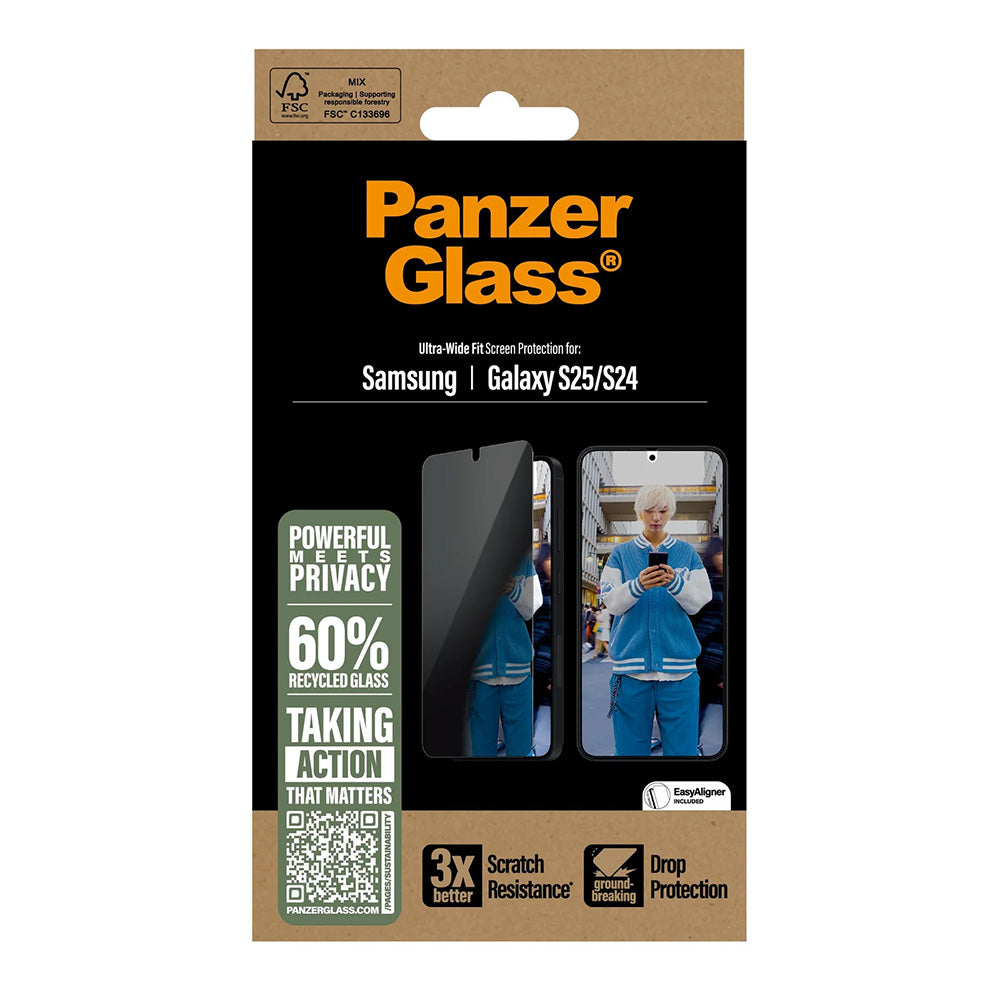 Zaštitna folija za ekran Privacy PanzerGlass Ultra-Wide Fit za Samsung Galaxy S25 S931 / S24 S921, Kaljeno staklo, Full Glue