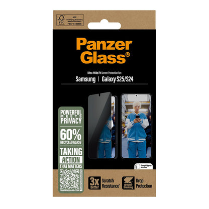 Zaštitna folija za ekran Privacy PanzerGlass Ultra-Wide Fit za Samsung Galaxy S25 S931 / S24 S921, Kaljeno staklo, Full Glue