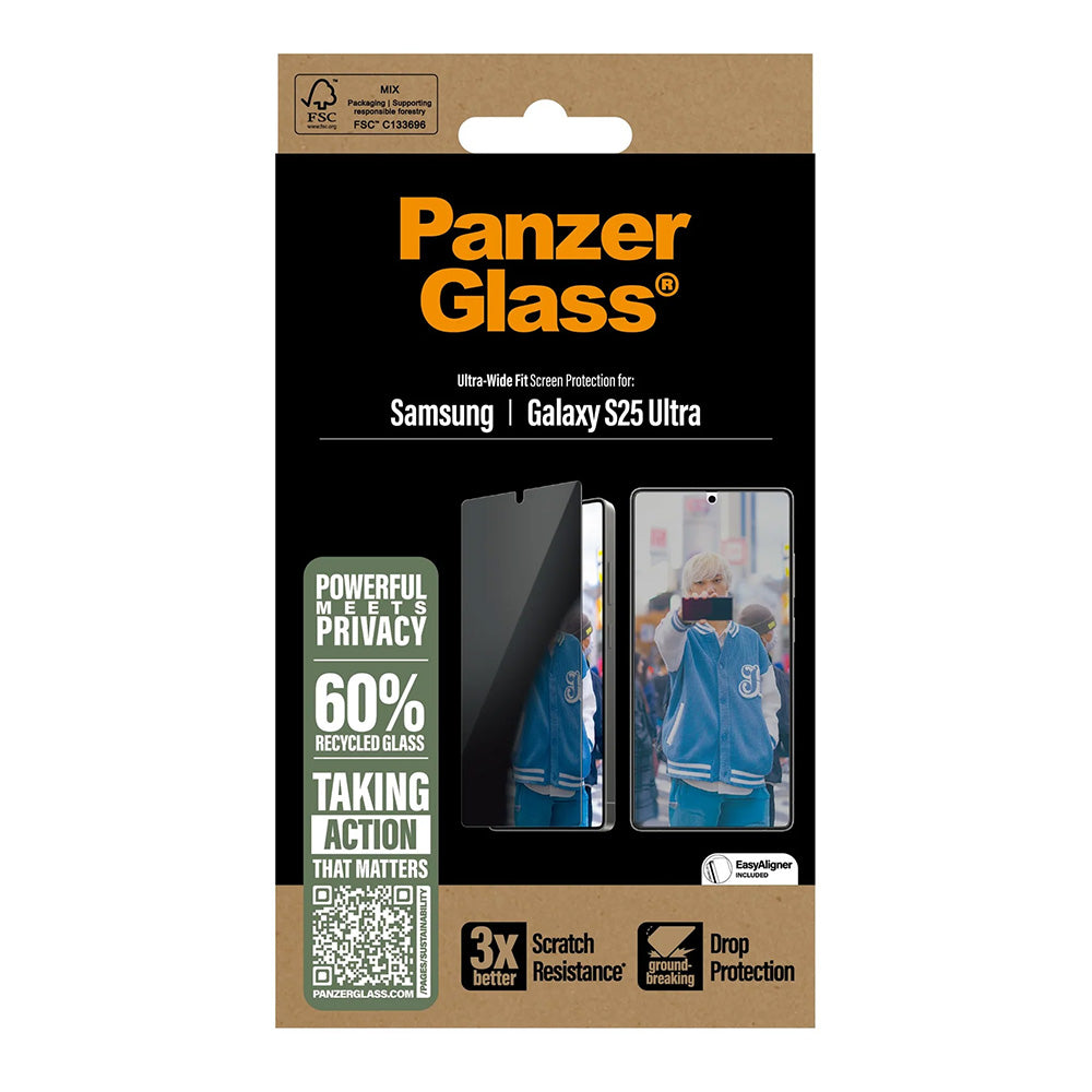 Zaštitna folija za ekran Privacy PanzerGlass Ultra-Wide Fit za Samsung Galaxy S25 Ultra S938, Kaljeno staklo, Full Glue