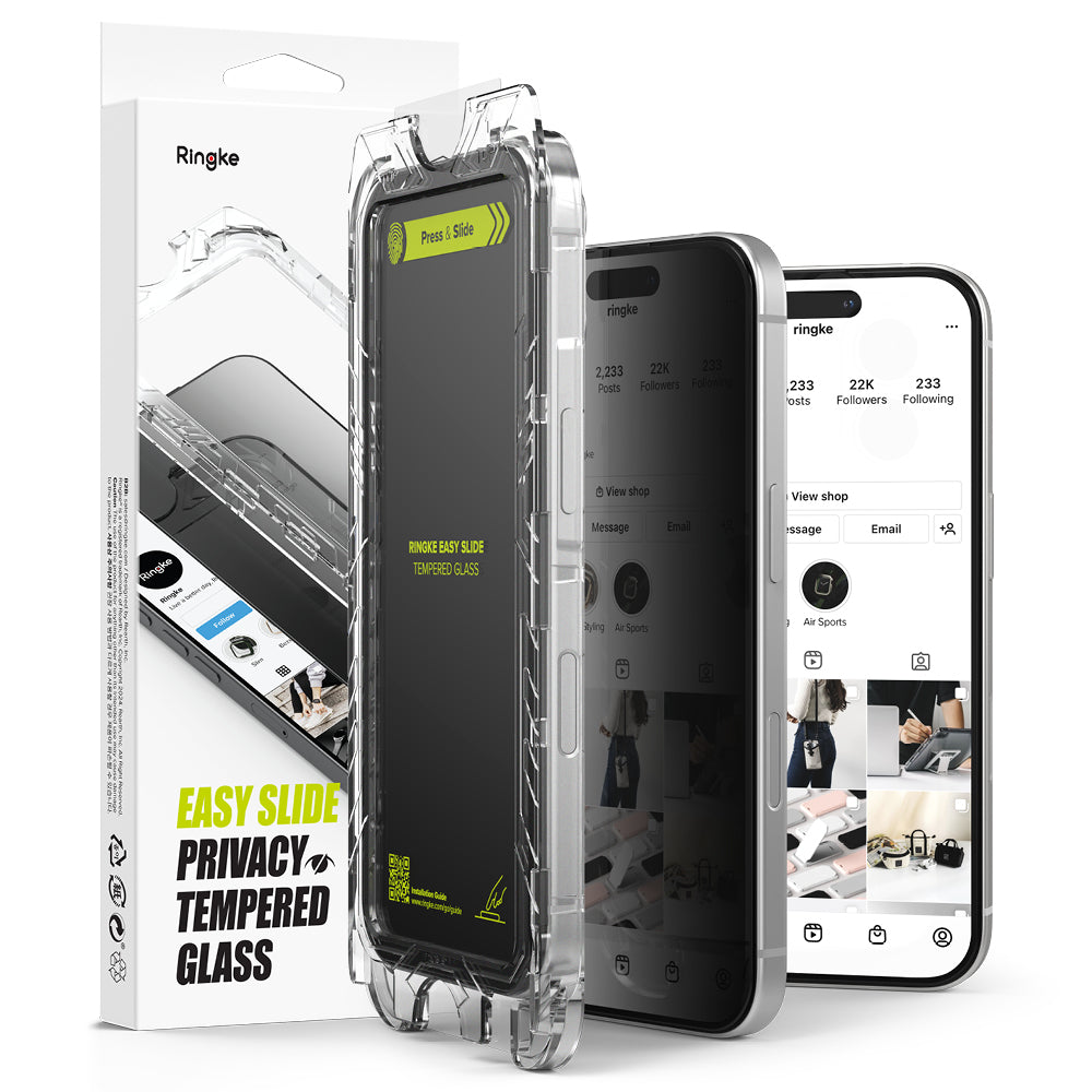 Zaštitna folija za ekran Privacy Ringke Easy Slide za Apple iPhone 16 Plus / 15 Plus, Kaljeno staklo, Full Glue, Set od 2 komada