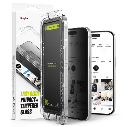 Zaštitna folija za ekran Privacy Ringke Easy Slide za Apple iPhone 16 Plus / 15 Plus, Kaljeno staklo, Full Glue, Set od 2 komada