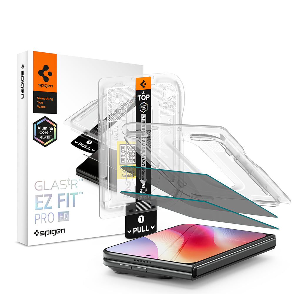 Zaštitna folija za vanjski ekran Privacy Spigen GlastR EZ FIT Pro HD za Apple iPhone Duo, Kaljeno staklo, Full Glue, Set 2 komada AGL12015