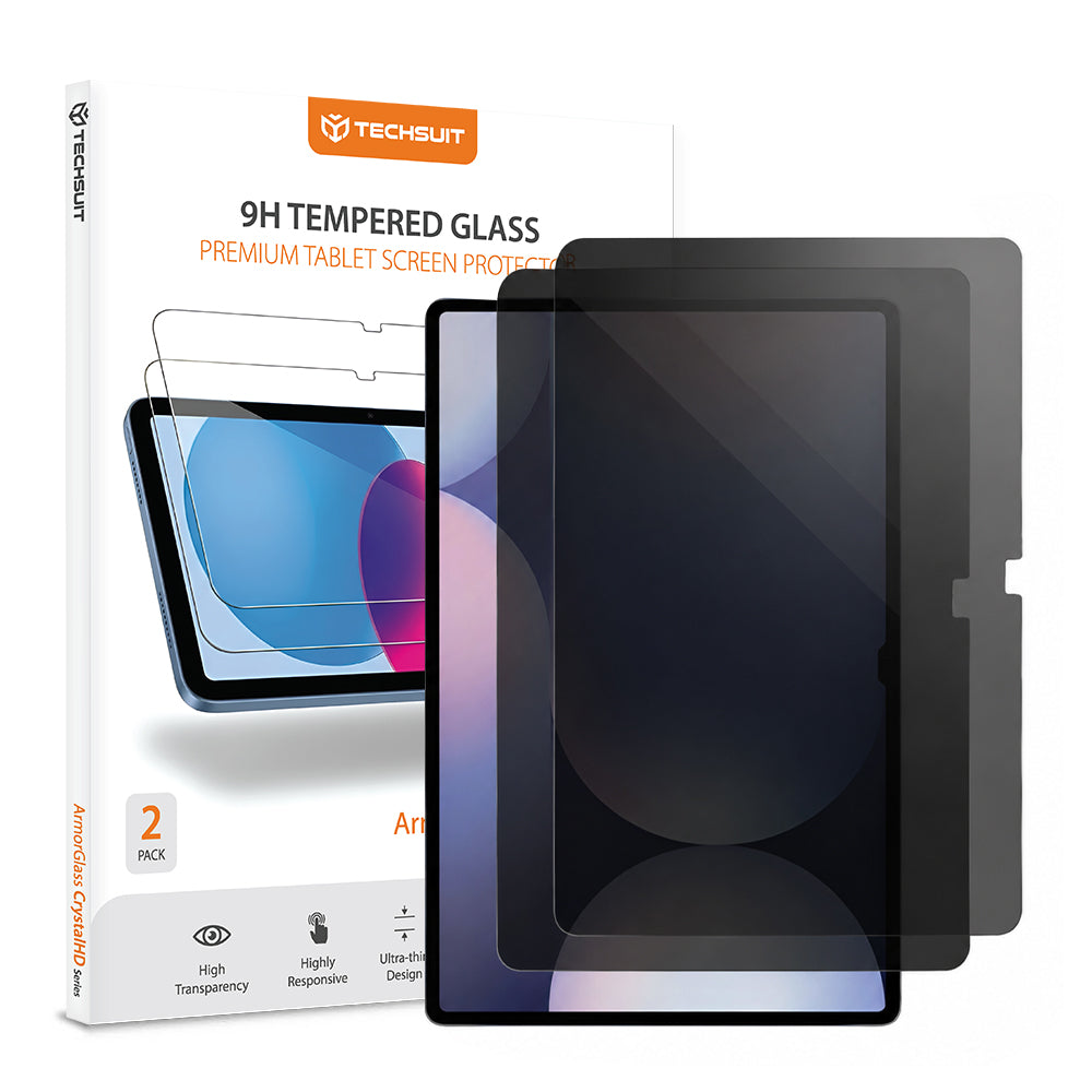 Zaštitna folija za ekran Privacy Techsuit ArmorGlass CrystalHD za Samsung Galaxy Tab S10+ / Tab S9 FE+, Kaljeno staklo, Full Glue, Set 2 komada