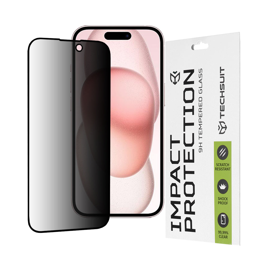 Zaštitna folija za ekran Privacy Techsuit za Apple iPhone 16 / 15, Kaljeno staklo, Full Glue, 111D