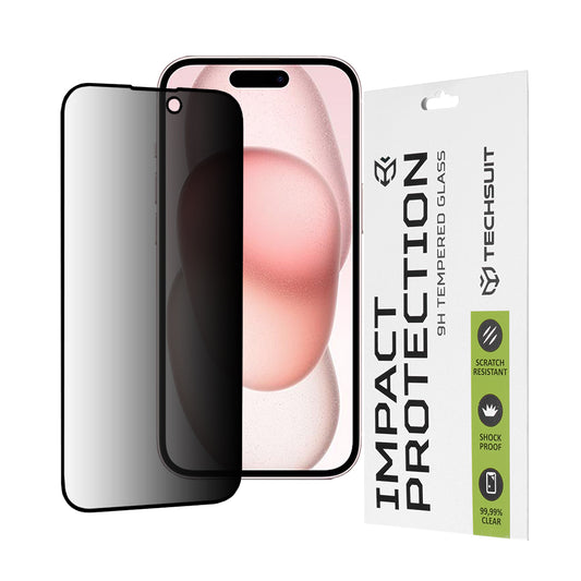 Zaštitna folija za ekran Privacy Techsuit za Apple iPhone 16 / 15, Kaljeno staklo, Full Glue, 111D