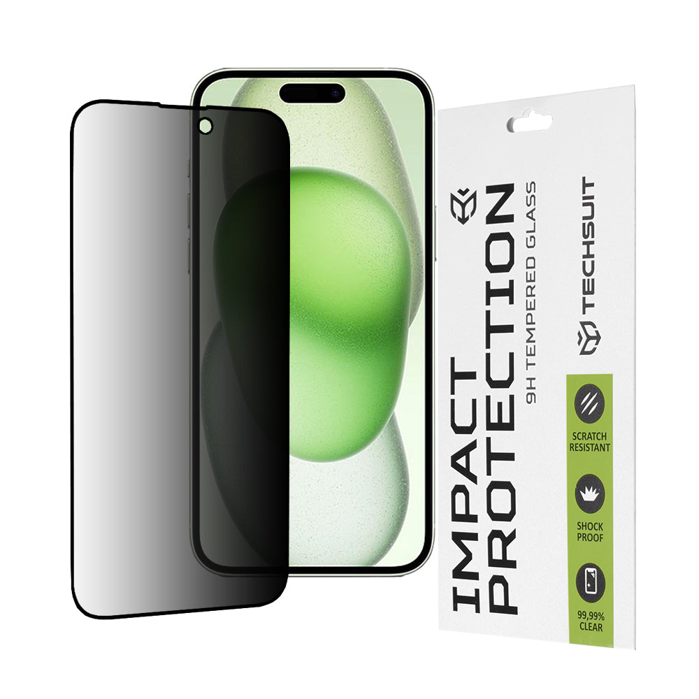 Zaštitna folija za ekran Privacy Techsuit za Apple iPhone 16 Plus / 15 Plus, Kaljeno staklo, Full Glue, 111D