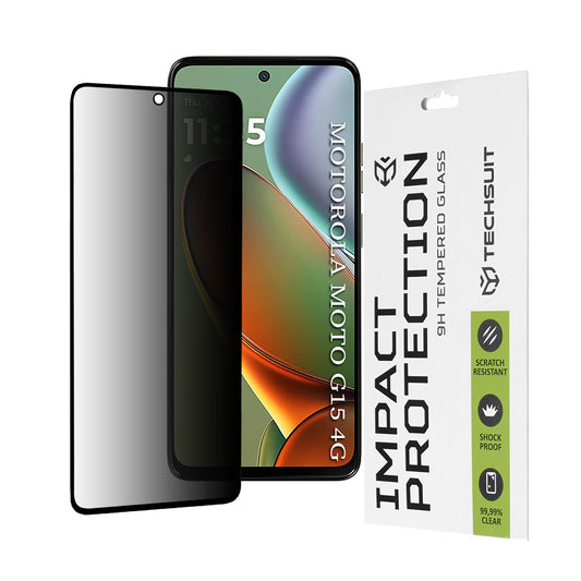 Zaštitna folija za ekran Privacy Techsuit za Motorola Moto G15 / G15 Power, Kaljeno staklo, Full Glue, 111D