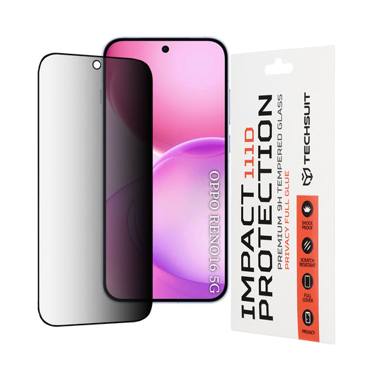 Zaštitna folija za ekran Privacy Techsuit za Oppo Reno16 / Reno16 Pro, Kaljeno staklo, Full Glue, 111D