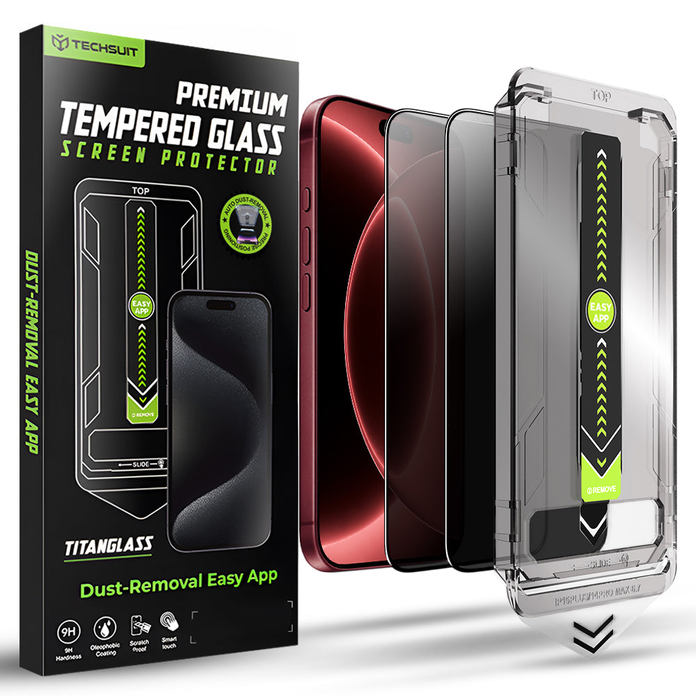 Zaštitna folija za ekran Privacy Techsuit TitanGlass za Apple iPhone 18 Pro Max, Kaljeno staklo, Full Glue, Set od 2 komada