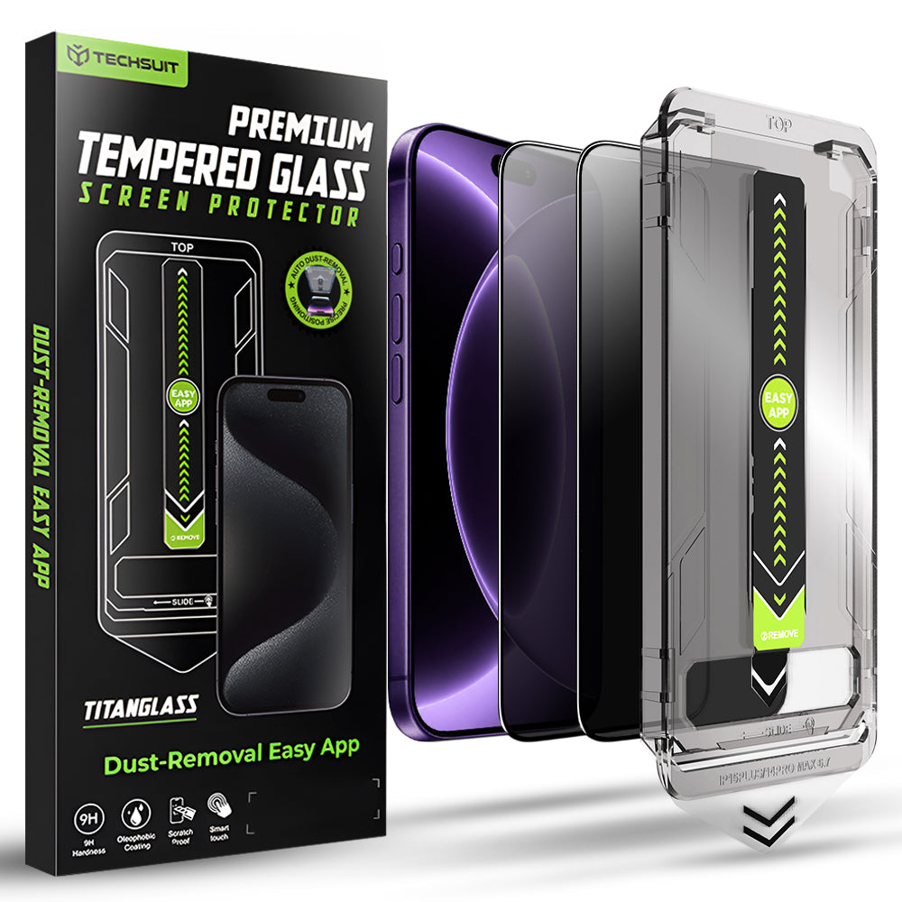 Zaštitna folija za ekran Privacy Techsuit TitanGlass za Apple iPhone 18 Pro, Kaljeno staklo, Full Glue, Set od 2 komada
