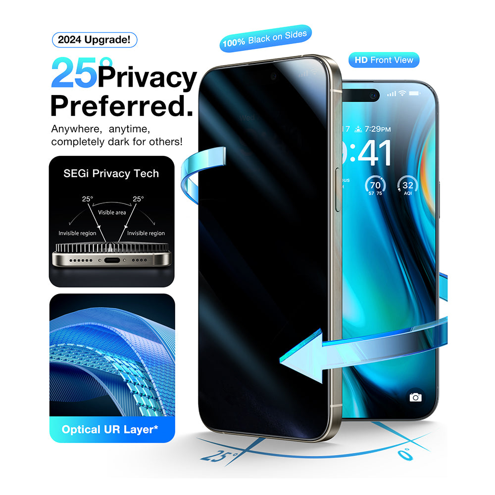 Zaštitna folija za ekran Privacy Torras GlassGo Install Master za Apple iPhone 16 Pro Max, Kaljeno staklo, Puno ljepilo