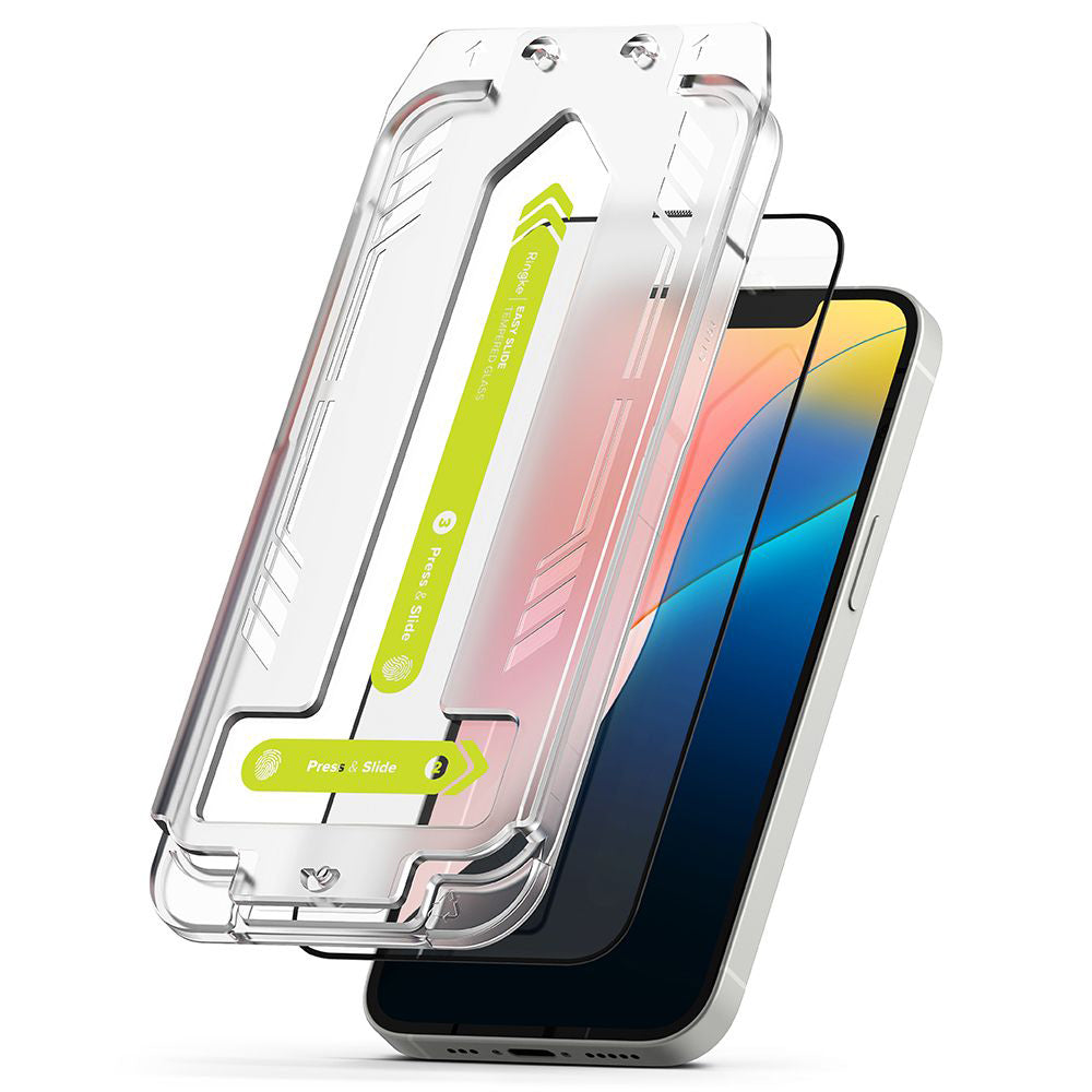 Zaštitna folija za ekran Ringke Easy Slide za Apple iPhone 17e / 16e / 14 / 13 Pro, Kaljeno staklo, Full Glue, Set od 2 komada, Crna