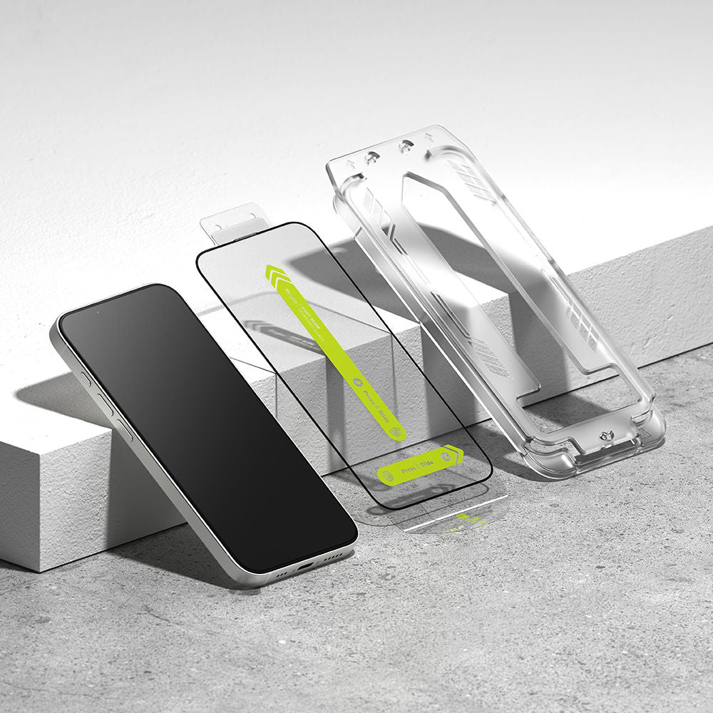 Zaštitna folija za ekran Ringke Easy Slide za Apple iPhone 17e / 16e / 14 / 13 Pro, Kaljeno staklo, Full Glue, Set od 2 komada, Crna
