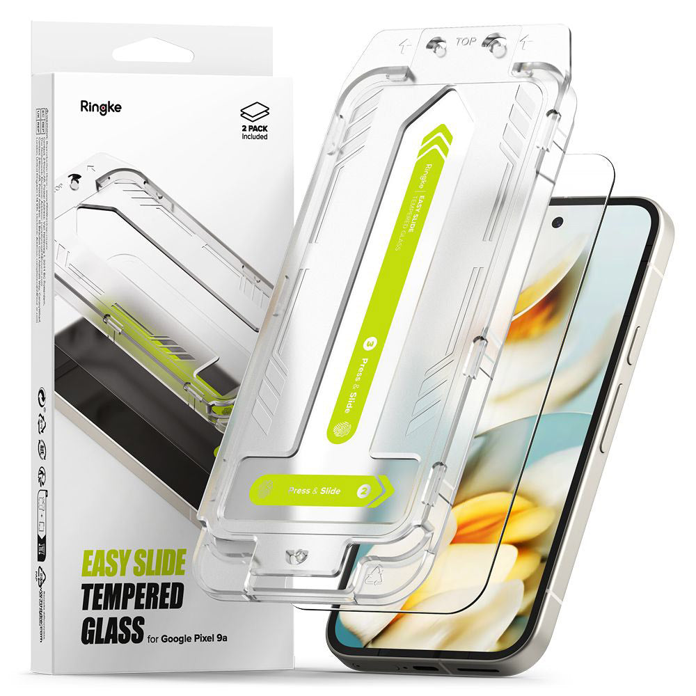 Zaštitna folija za ekran Ringke Easy Slide za Google Pixel 9a, Kaljeno staklo, Full Glue, Set od 2 komada