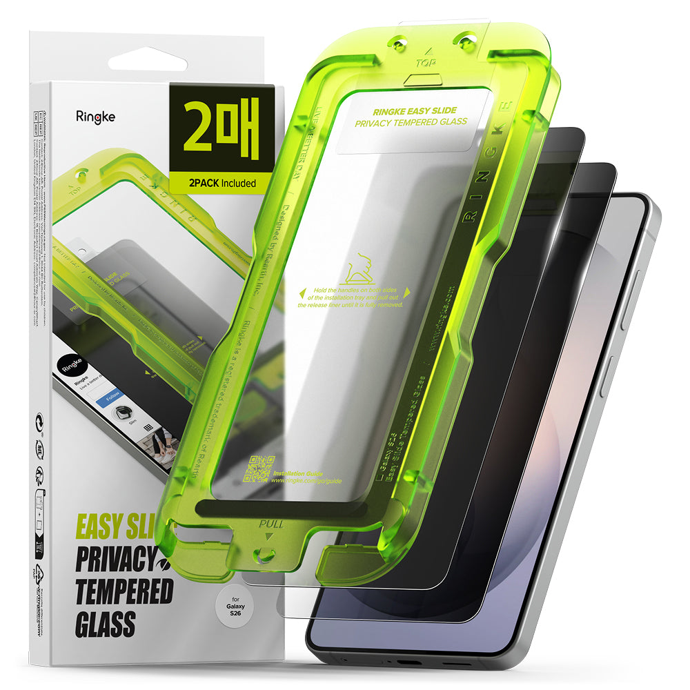Zaštitna folija za ekran Ringke Easy Slide za Samsung Galaxy S26 S942, Kaljeno staklo, Pun ljepilo, Set od 2 komada, Crna