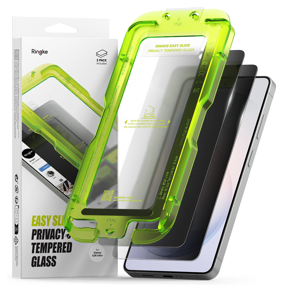 Zaštitna folija za ekran Ringke Easy Slide za Samsung Galaxy S26 Ultra S948, Kaljeno staklo, Pun ljepilo, Set od 2 komada, Crna