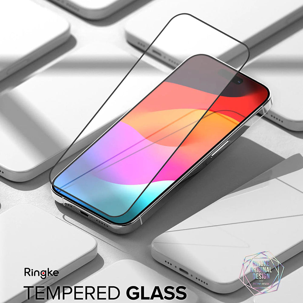 Zaštitna folija za ekran Ringke za Apple iPhone 15 Pro Max, Kaljeno staklo, Puna ljepila, Crna