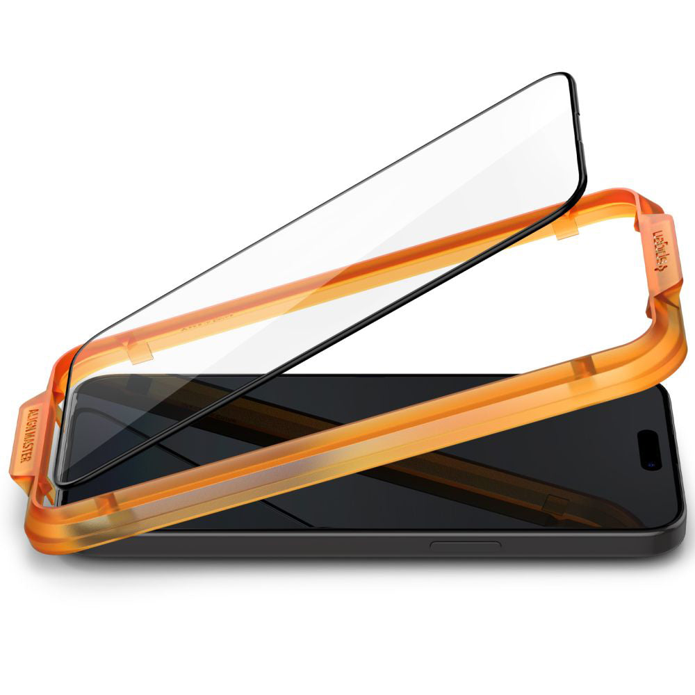 Zaštitna folija za ekran Spigen GlastR Align Master za Apple iPhone 15 Plus, Kaljeno staklo, Full Glue, Set od 2 komada, Crna AGL06886