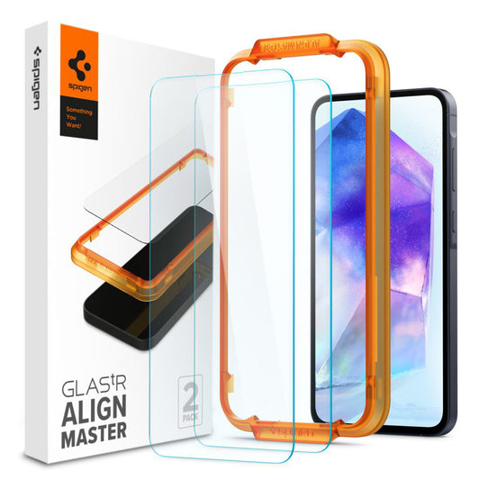 Zaštitna folija za ekran Spigen GlastR Align Master za Samsung Galaxy A55 5G A556, Kaljeno staklo, Puna ljepila, Set od 2 komada AGL07775