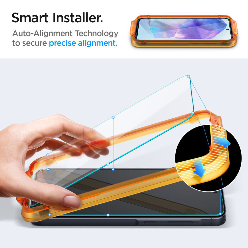 Zaštitna folija za ekran Spigen GlastR Align Master za Samsung Galaxy A55 5G A556, Kaljeno staklo, Puna ljepila, Set od 2 komada AGL07775