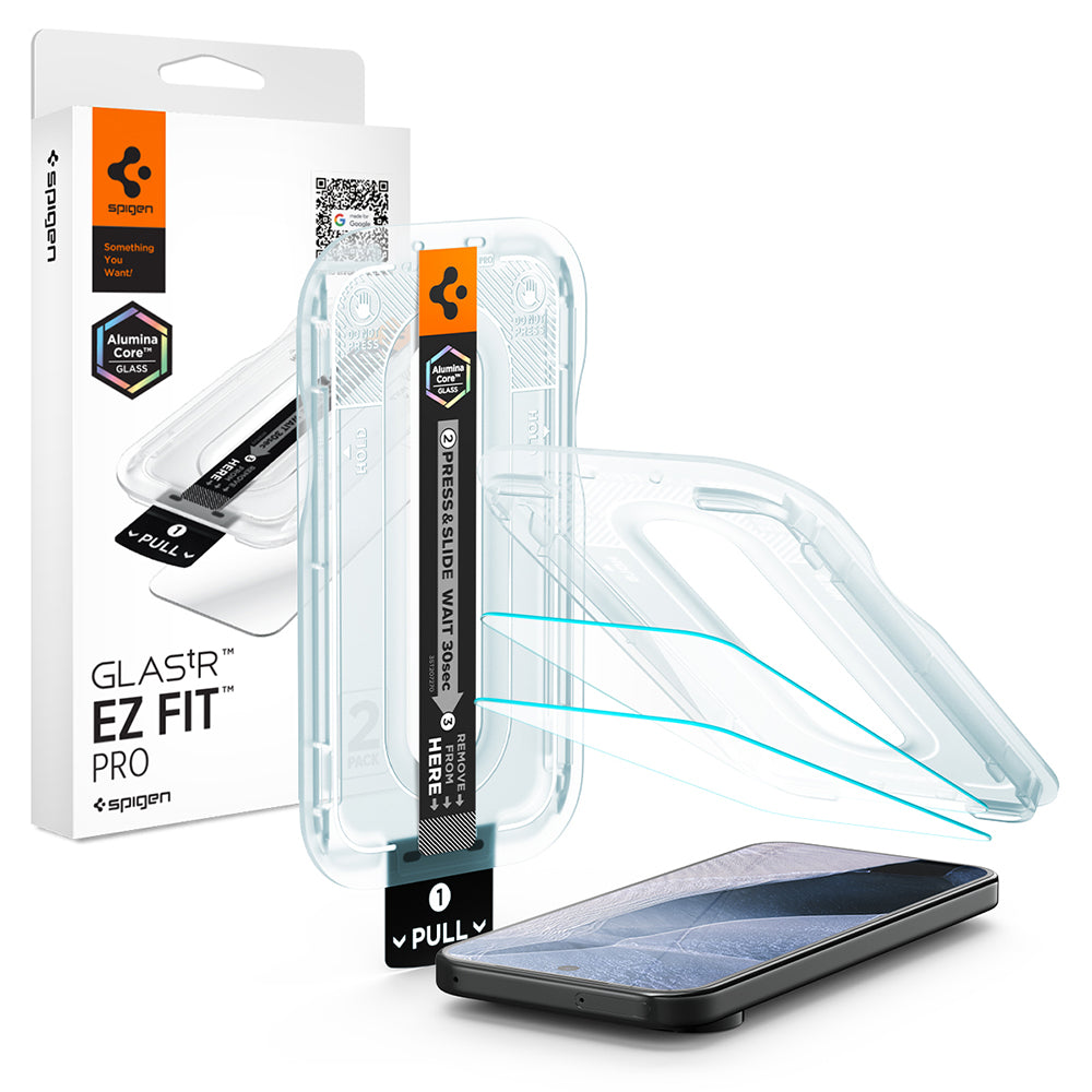 Zaštitna folija za ekran Spigen GlastR EZ FIT Pro za Google Pixel 11 Pro XL, Kaljeno staklo, Full Glue, Set od 2 komada AGL11485