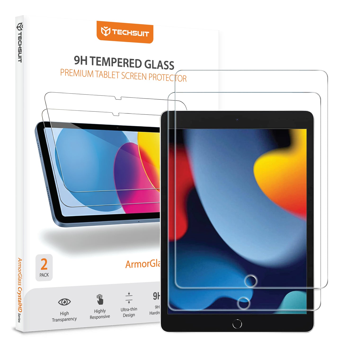 Zaštitna folija za ekran Techsuit ArmorGlass CrystalHD za Apple iPad 10.2 (2021) / 10.2 (2020), Kaljeno staklo, Full Glue, Set od 2 komada