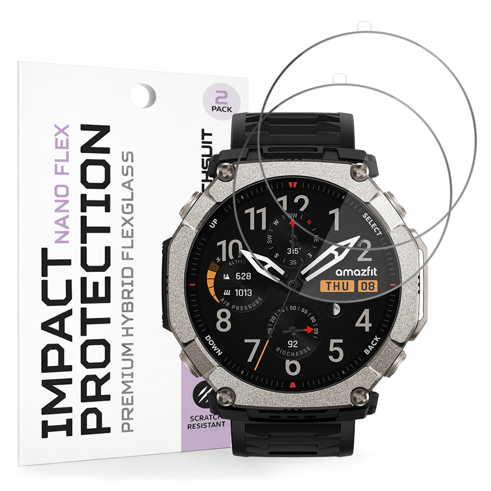 Zaštitna folija za ekran Techsuit Nano Flex za Amazfit T-Rex Ultra 2, Plastika, Set od 2 komada, Crna