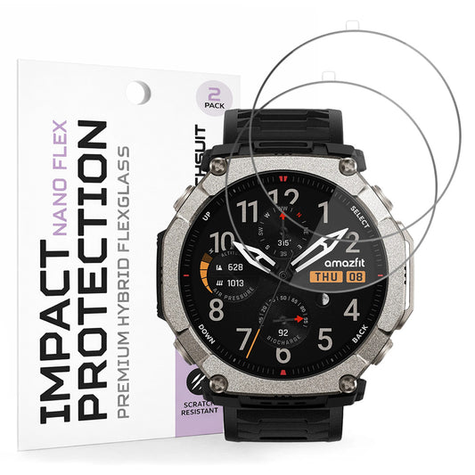 Zaštitna folija za ekran Techsuit Nano Flex za Amazfit T-Rex Ultra 2, Plastika, Set od 2 komada, Crna