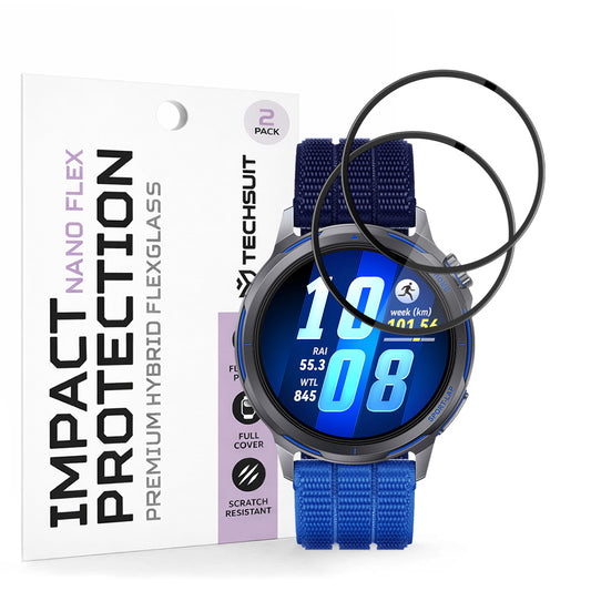 Zaštitna folija za ekran Techsuit Nano Flex za Huawei Watch GT Runner 2, Plastika, Set od 2 komada, Crna